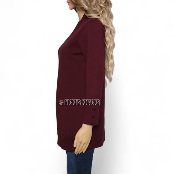 Evolution by Cyrus Myna Button Sleeve Open Cardigan Burgundy Knit Sweater Size S - Picture 4 of 10